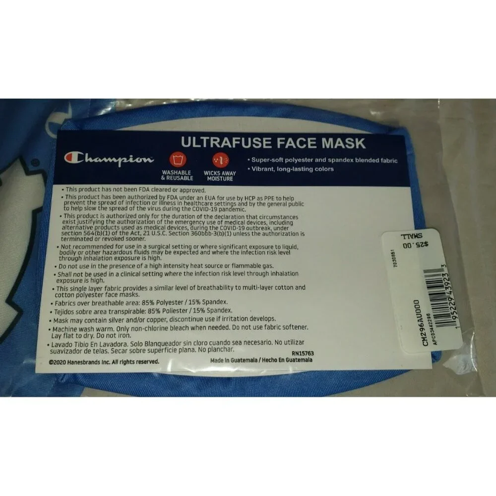 UNC TAR HEELS champion  mask NEW sealed size S-M